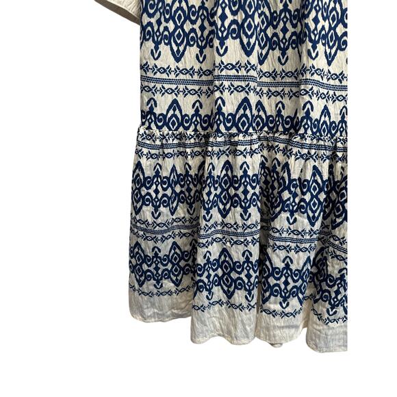 Anthropologie Fig & Flower Blue White Boho Tiered Tunic Dress Size Large - Picture 2 of 10